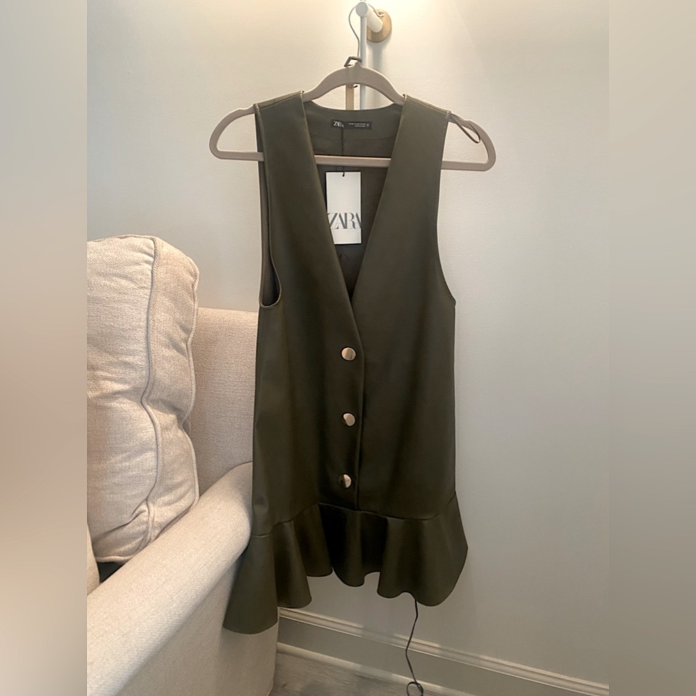 Zara - Ruffled Faux Leather Dress - XS